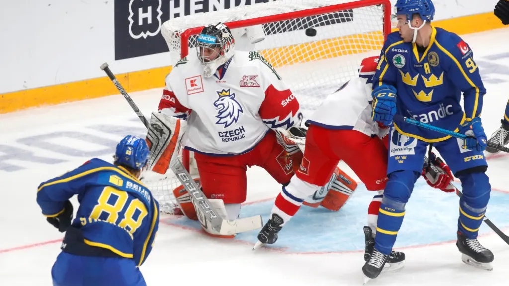 Brankář Marek Langhamer v zápase proti Švédsku