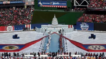 Slavnostní nástup hráčů v dějišti Winter Classic v Nationals Parku