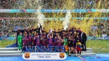 Hráčky Barcelony se radují z triumfu v Lize mistryň