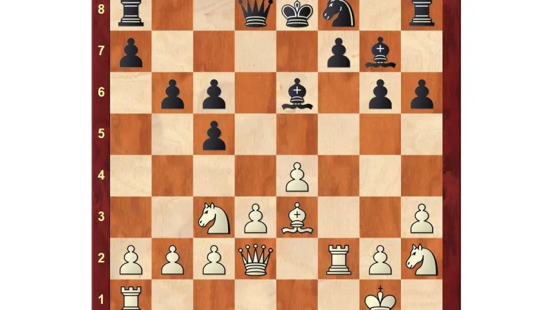 Pozice z první partie zápasu po tahu 14. Dd2