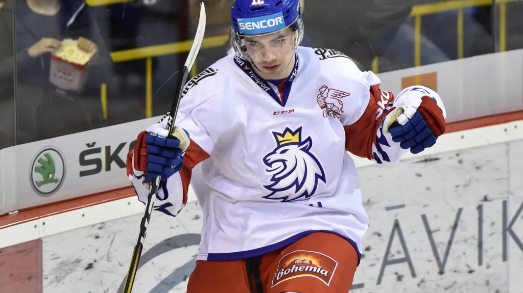 Reprezentační útočník Filip Chytil po gólu Slovensku