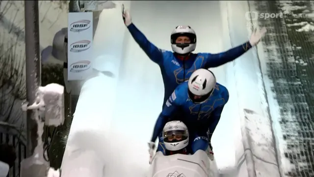 Jízda čtyřbobu Matěje Běhounka ve 2. kole ve Winterbergu