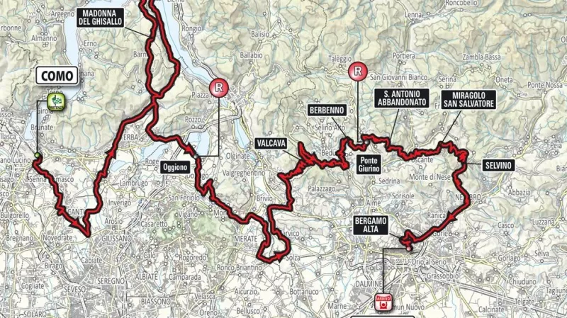 Mapa Giro di Lombardia 2016