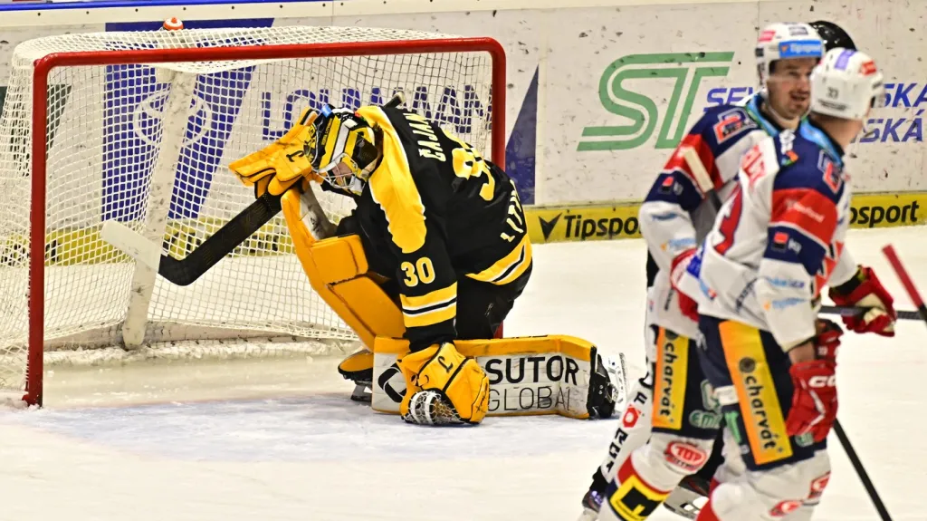 Litvínovský brankář Pavel Čajan při utkání s Pardubicemi