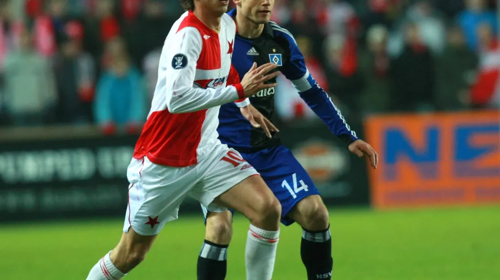 Marek Jarolím ještě v dresu Slavie v souboji se svým bratrancem Davidem