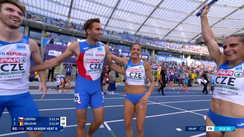 Česká sestava vyhrála smíšenou štafetu na 4x400 metrů v novém národním rekordu
