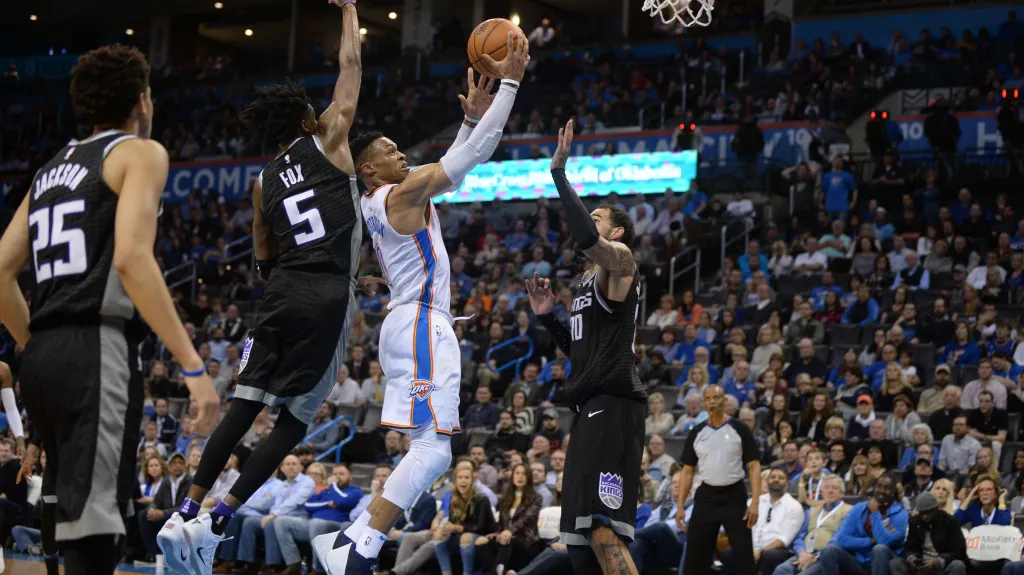 Russell Westbrook z Oklahomy v akci