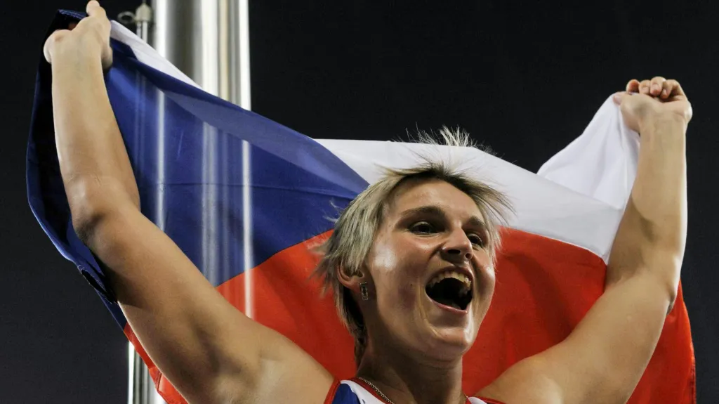 Barbora Špotáková po vítězném hodu oštěpem