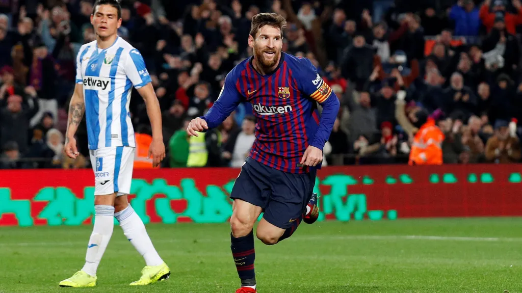 Lionel Messi slaví branku proti Leganés
