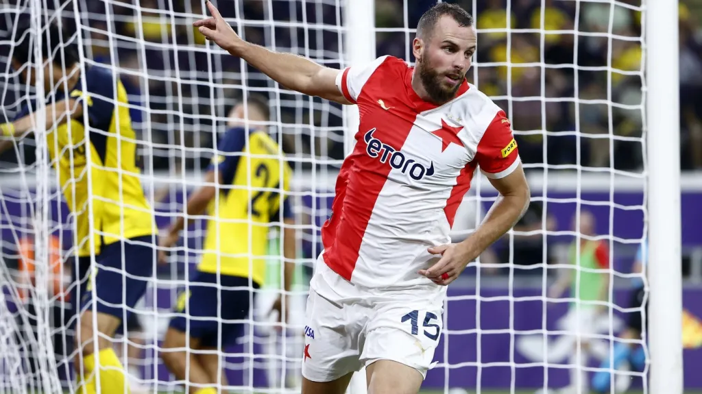 Václav Jurečka po gólu do sítě Saint-Gilloise