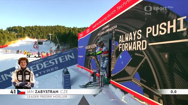 Jízda Jana Zabystřana v super-G v Bormiu
