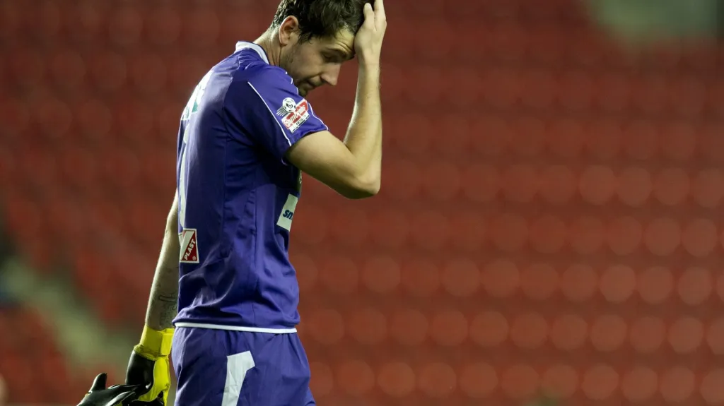 Vyloučený brankář Slavie Karel Hrubeš