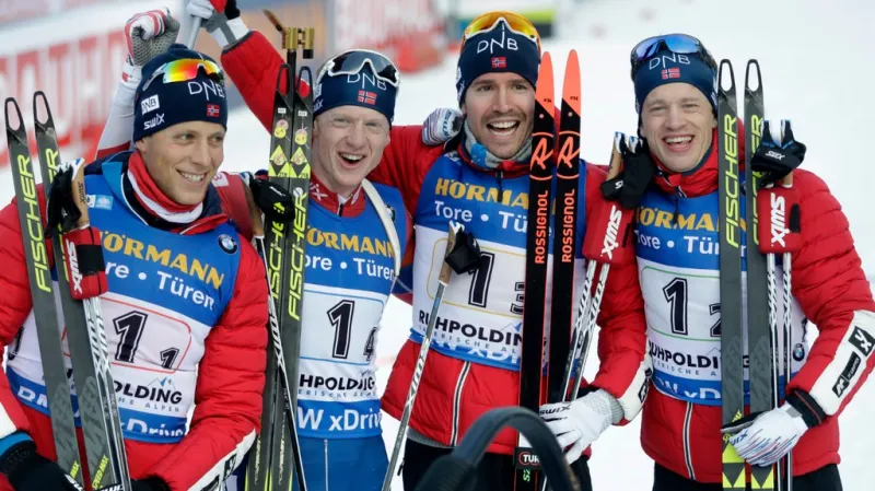 Vítězní Norové Birkeland, T. Bö, Svendsen, J. Bö