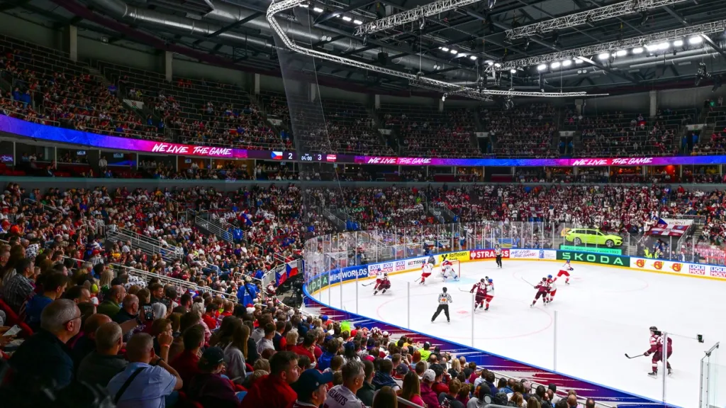 Hlediště v Arena Riga při utkání Lotyšsko – Česko