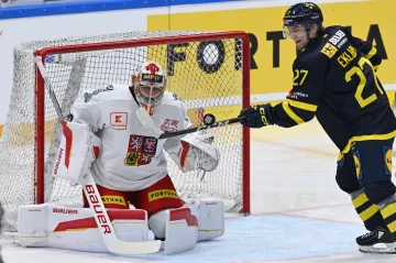 Brankář Daniel Vladař v utkání proti Švédsku