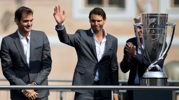 Roger Federer a Rafael Nadal na zahájení Laver Cupu