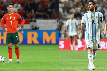 Cristiano Ronaldo a Lionel Messi v národních dresech