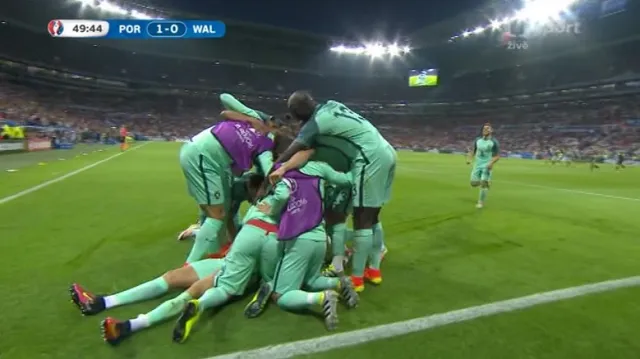 Gól v utkání Portugalsko - Wales: Ronaldo - 1:0 (50. min.)