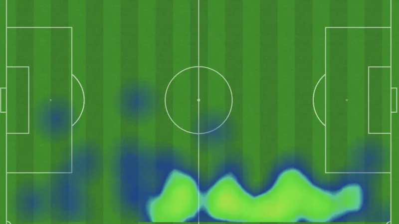 Heatmapa pohybu Vladimíra Coufala v utkání proti Ukrajině
