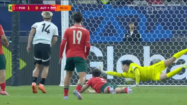 Tyč v závěru utkání Portugalsko – Rakousko