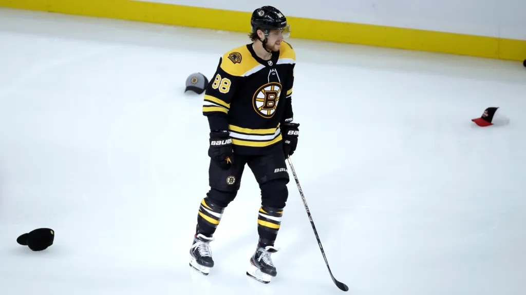 David Pastrňák z Bostonu po vstřeleném hattricku