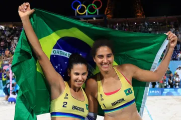 Brazilské beachvolejbalistky Duda a Ana Patrícia