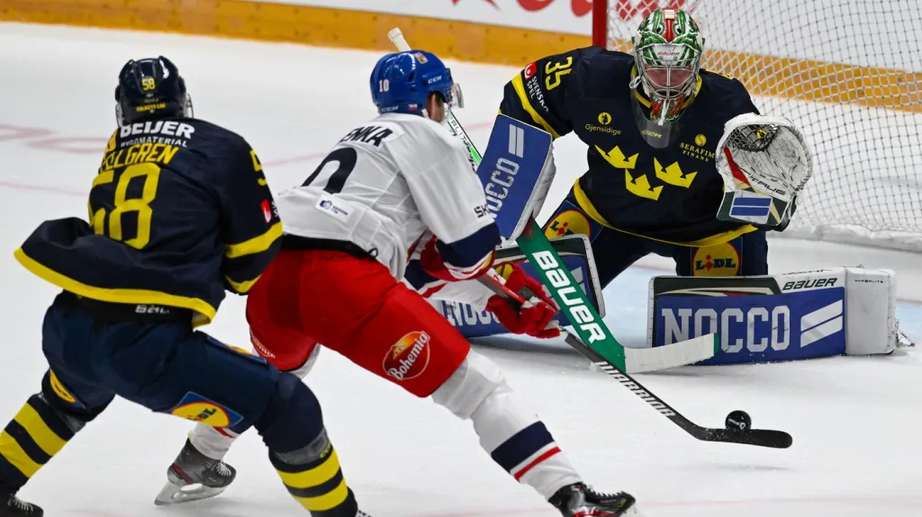 Filip Gustavsson čelí šanci Romana Červenky