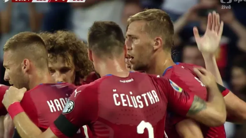 Gól v utkání Česko - Bulharsko: Schick - 1:1 (19. min.)