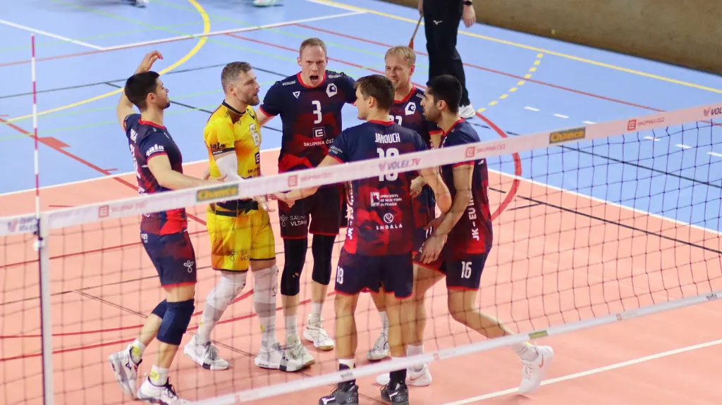 Oslavující volejbalisté pražských Lvů