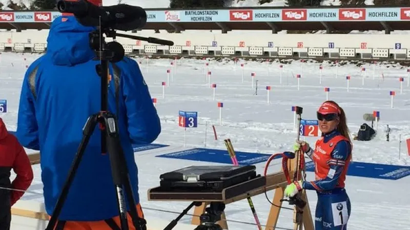 Gabriela Koukalová při nástřelu na MS v Hochfilzenu