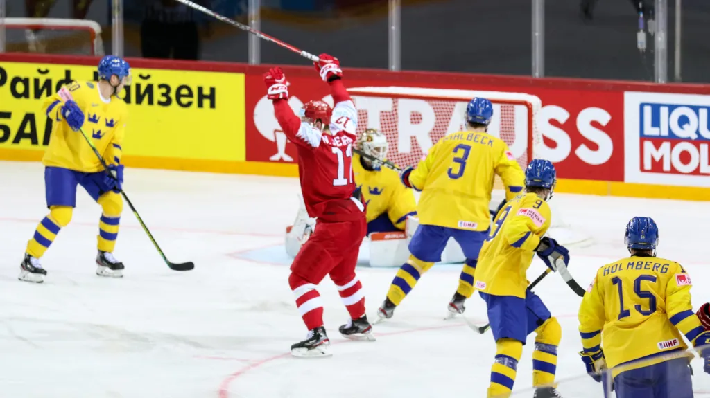 Nicklas Jensen se raduje v zápase proti Švédsku