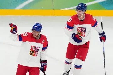 David Pastrňák (vlevo) a Martin Nečas