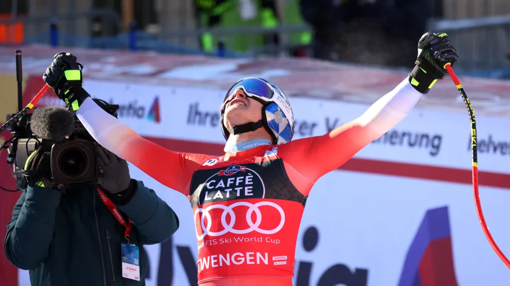 Marco Odermatt po vítězství ve Wengenu