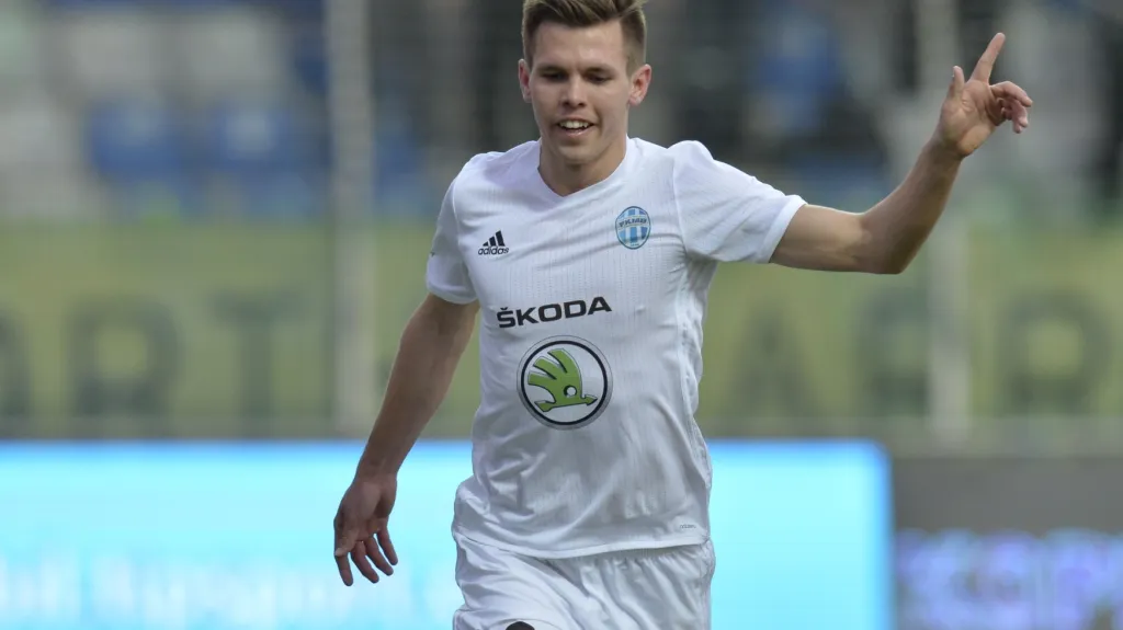 Jakub Nečas z Mladé Boleslavi se raduje ze vstřelené branky