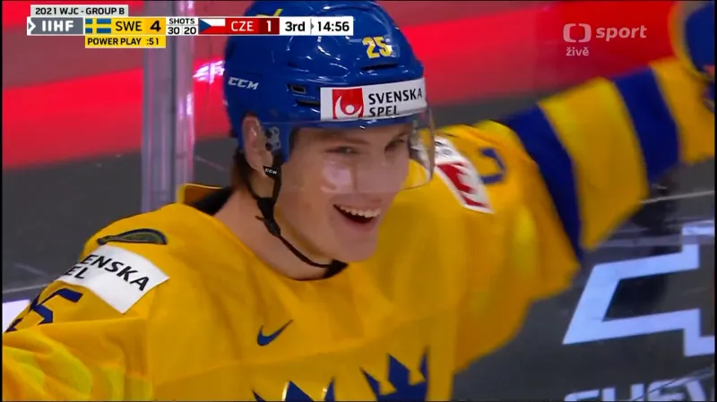 Gól v utkání Švédsko – Česko: Söderblom – 5:1 (46. min.)