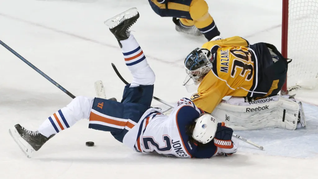 Marek Mazanec v utkání proti Edmontonu