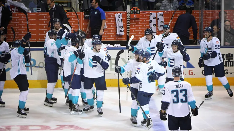 Radost hokejistů Výběru Evropy