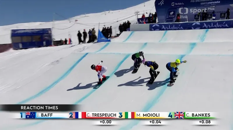 Ženské finále ve snowboardcrossu v Sieře Nevadě s vítěznou Moioliovou