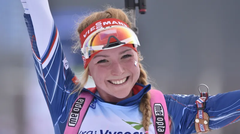 Markéta Davidová se raduje z vítězství