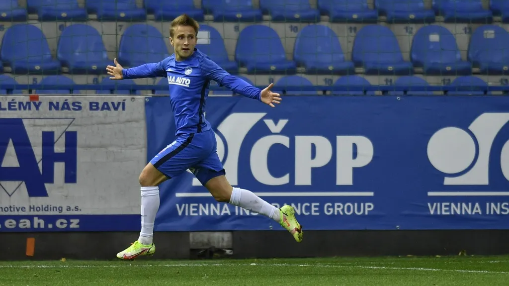 Christian Frýdek z Liberce se raduje z gólu