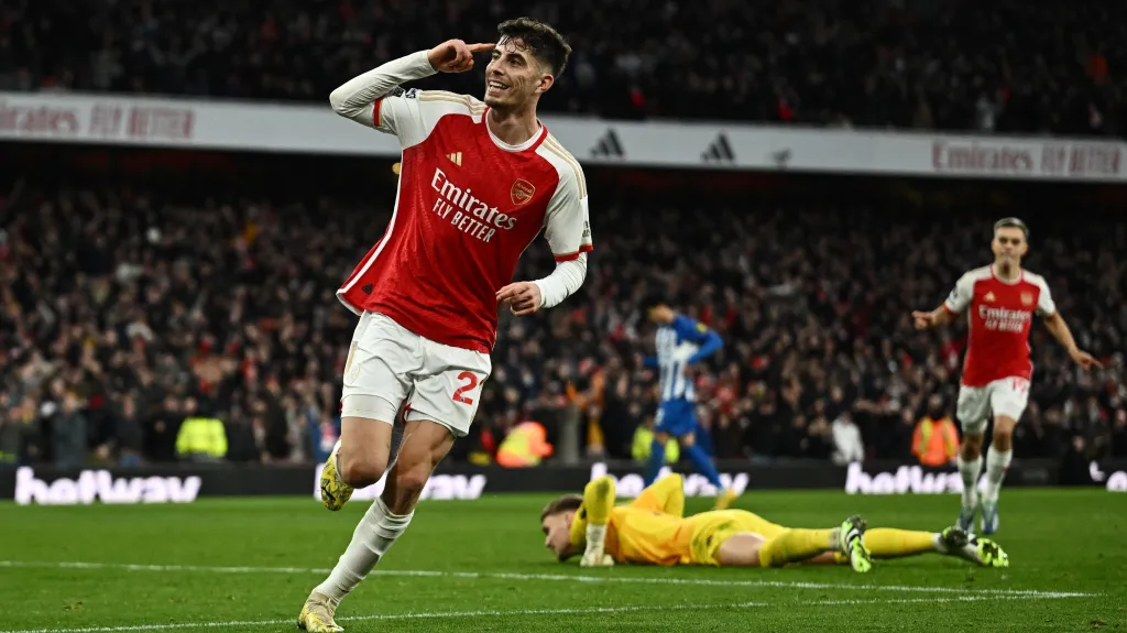 Kai Havertz z Arsenalu oslavuje gól v Premier League