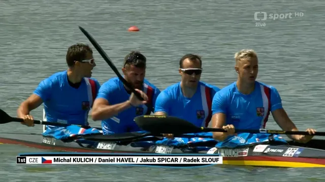 Rozjížďka čtyřkajaku ve složení Kulich, Havel, Špicar a Šlouf s ohlasem