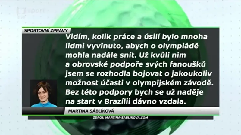 Sáblíková pojede do Ria jako turistka a bude doufat