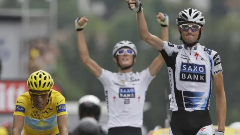 Andy Schleck slaví vítězství Fränka v etapě Tour 2009