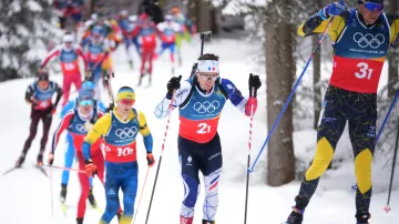 Záznam štafety biatlonistů