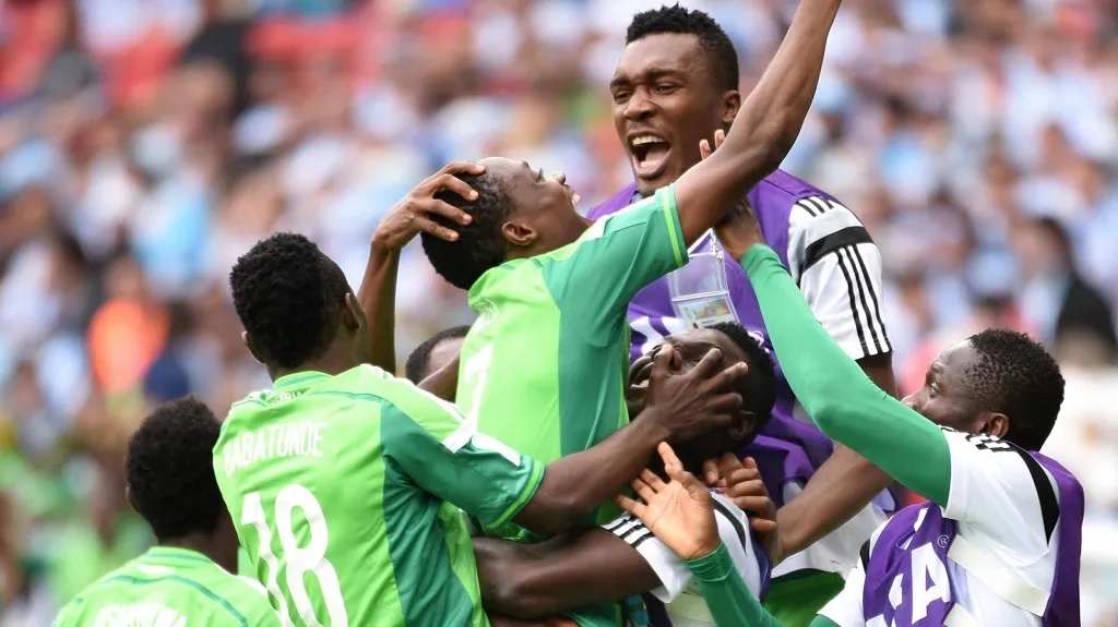 Gólové oslavy nigerijských hráčů