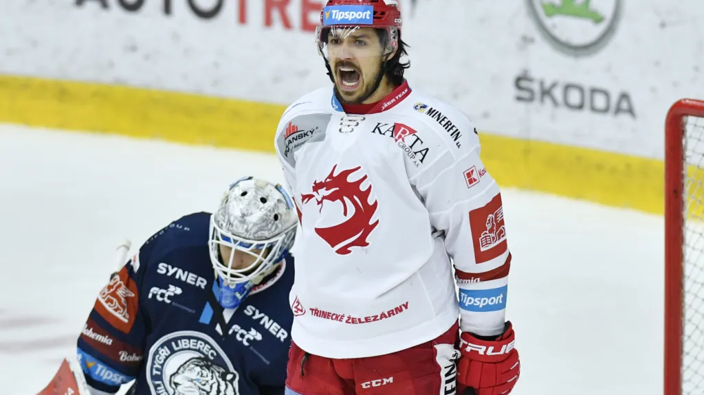 Matěj Stránský slaví gól do sítě Liberce