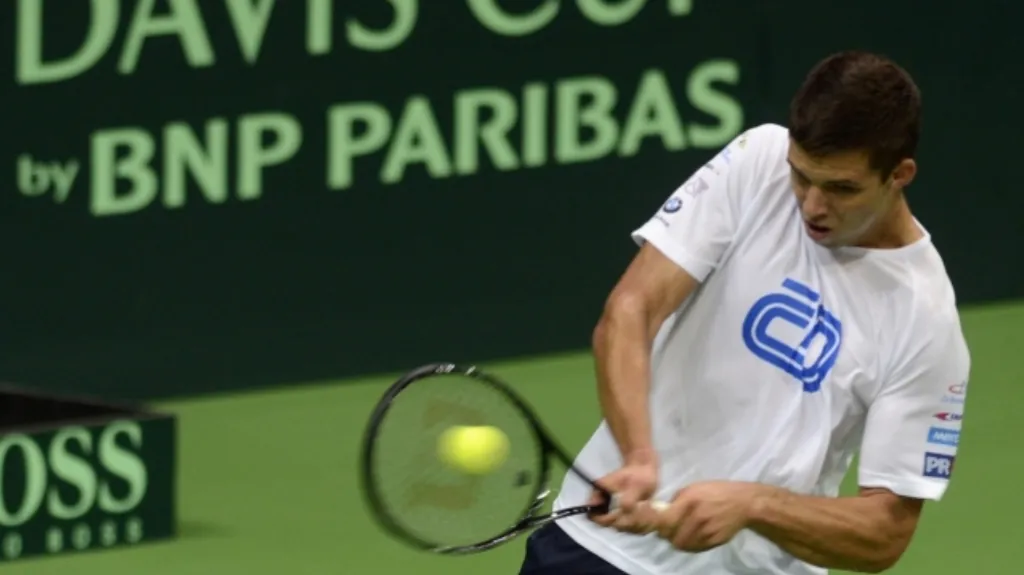 Jiří Veselý při tréninku v Davis Cupu