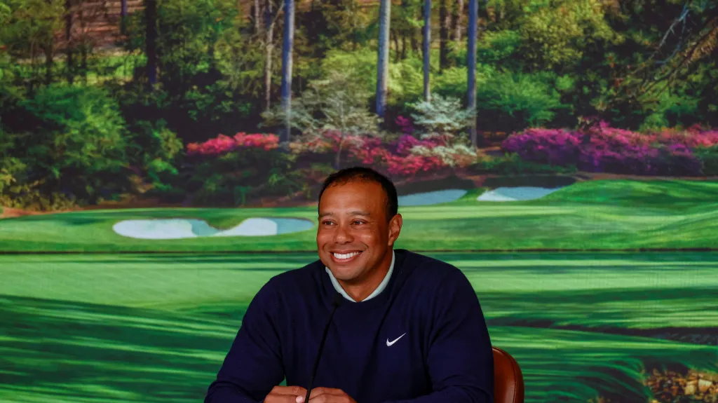 Tiger Woods na tiskové konferenci před Masters