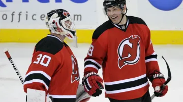 Jaromír Jágr a Martin Brodeur slaví výhru New Jersey